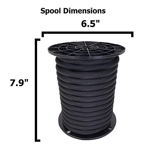 QNR 1/2" Black Shock Cord, Marine Grade Polyester Bungee Cord, 50 ft Spool, UV Resistant Elastic Rope - size: (#16) 1/2" x 50 feet