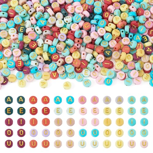 500Pcs Macaron Colors Letter Beads for Bracelet, 7x3.5mm Flat Round Vowel Alphabet Beads Colourful Acrylic Initial Bead for Friendship Necklace Keychain Jewelry Making - color: Macaron Colors, Flat Round, size: 7x3.5mm