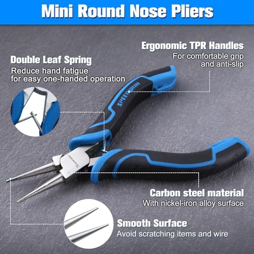 SPEEDWOX 5-Inch Round Nose Pliers for Jewelry Making Mini Wire Looping Pliers Ultra-Precision Round Nose Winding with Tapering and Non-Serrated Jaws for Wire Wrapping, Jump Rings Making, DIY Craft - style: Round Nose Pliers