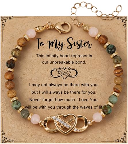Infinity Love Bracelet for Women, Natural Stone Bracelets, Adjustable Charm Jewelry, Birthday Christmas Valentine's Day Gift for Wife Mom, Friend and Sister - color: Gold, size: Sister