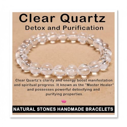 AD Beads Handmade Gemstone Stretch Elastic Bracelet Crystal Healing Reiki Nature's Beauty and Spiritual Essence Unisex - color: Clear Quartz (Detox and Purification), size: 8mm