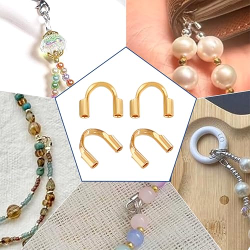 PH PandaHall 60pcs 18K Gold Wire Guardian, Golden U-Shape Cable Protector 304 Stainless Steel Wire Guard Loops Thread Protector for Earring Bracelet Necklace Pendants Jewelry Crafts Making, Hole 0.8mm