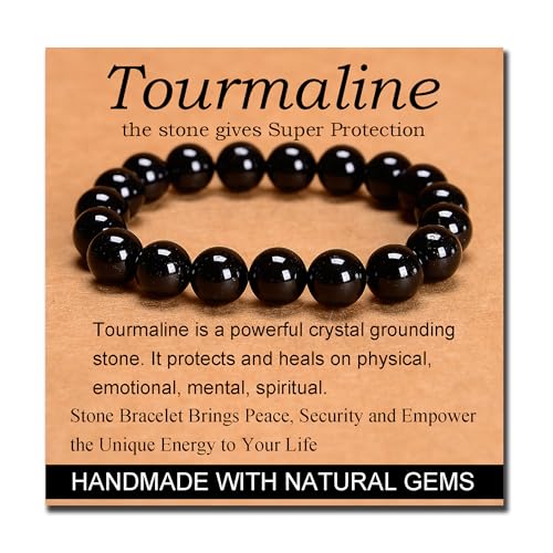 MASSIVE BEADS Handmade Yoga Stretch Elastic Bracelet Natural Stone Crystal Healing Power Energy Gifts for Unisex Adult 4mm 6mm 8mm 10mm - color: Black Tourmaline(Super Protection), size: 10mm