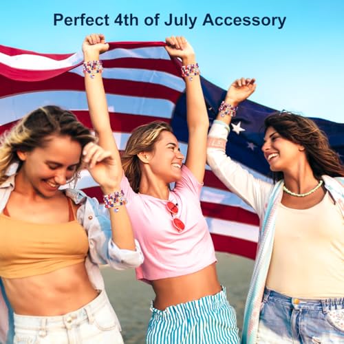 Emibele Colorful Stretch Bracelet Stack Boho Beaded Bracelet Set Heishi Surfer Bracelet Stackable Y2K Trendy Jewelry Friendship Multiple Set Women Fans - style: 4th of July Accessories Bracelets