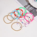 COLORFUL BLING 5-12Pcs Bohemian Love Heart Bead Bracelets for Women Vinyl Disc Heishi Surfer Stackable Stretch Bracelet Summer Beach Boho Jewelry - color: 9pcs gold beads