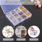 Craftdady 120 Sets Antique Silvery Toggle Clasps - Tibetan T-Bar Closure With Connectors for Bracelet Jewelry Crafts Making (Ring, Drop, Heart, Flower, Crown) - color: 11 Styles, Antique Bronze, Silver, Gold