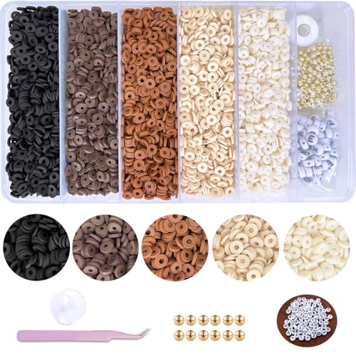Earth Tone Clay Beads for Friendship Bracelets, 5000 pcs Heishi Beads for Stackable Bracelets for Women, for Jewelry Making and Crafts - color: Black, Brown, Cream