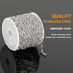 KYUNHOO 16.4 Feet Stainless Steel Chain Bulk Dainty Embossed Oval Cable Link Chain Roll Silver Jewelry Making Chains for Women Men DIY with Jump Rings Lobster Clasps - color: Silver Lip