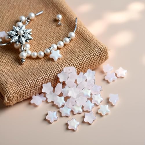 30 Pcs Crystal Glass Star Beads, Matte White 8mm Small Star Shape Crystal Lampwork Glass Loose Beads Lot for Jewelry Making DIY Jewelry Findings Beading Supplies