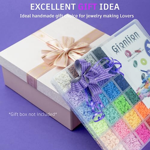 Gionlion 6000 Clay Beads Bracelet Making Kit, 24 Colors Flat Preppy Beads for Friendship Bracelets, Polymer Clay Bead with Charms for Jewelry Making, Crafts Gifts for Girls Ages 6-12 - style: Classic