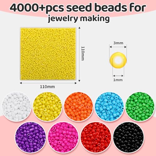 IOOLEEM Yellow Seed Beads - 4000+ pcs 3mm Glass Beads for Jewelry Making, Bracelets - color: Yellow, size: 3mm / 4000pcs