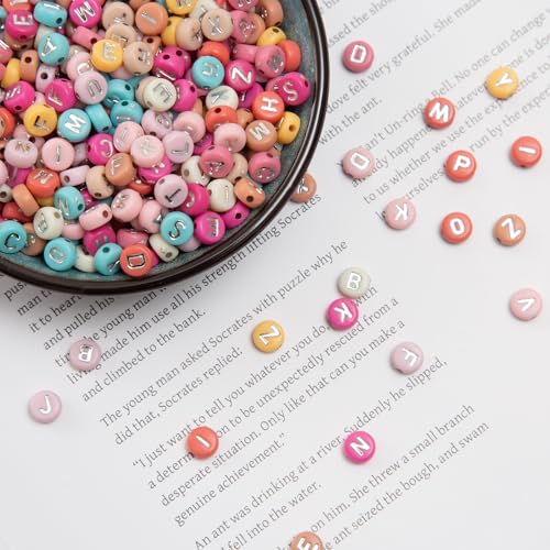 1000pcs 4x7mm Round Letter Beads Pink Acrylic with Silvery Letter Alphabet for Jewelry Making Friendship Bracelets (Pink Silvery) - color: pink silvery