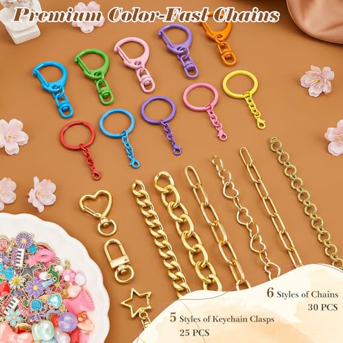Ecoofor 502 Pcs Keychain Making Kit - Includes 25 Keychain Clips, 30 Extender Chains, 162 Charms, Beading Accessories, Jewelry Pliers - DIY Bag Charms & Jewelry Craft Kit Supplies - color: 6 Styles Creative Set
