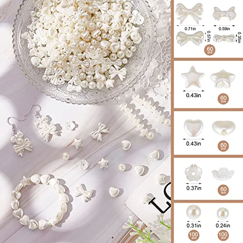 Juexica 500 Pcs ABS Imitation Pearl Beads Star Heart Bowknot Circle Flower White Aesthetic Beads for Jewelry Making Bracelets Necklaces Earrings Key Chains Accessories DIY Crafts(Classic Style) - color: Classic Style