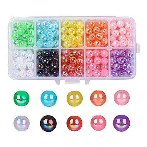 LiQunSweet 300Pcs 10 Colors Plastic Beads AB Color Plated Round for Women Bracelet Necklace Earrings Jewelry Making DIY Art Craft - 8mm - color: 10-Colors_Round AB_8mm_300Pcs