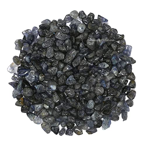 Iolite Pre Drilled Natural Crystals Crushed Chips Beads for Jewelry Making, DIY Handmade Healing Crystals (25 Inch Strand) - color: Iolite