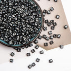 1000pcs Square Black Letter Beads Acrylic 6x6mm Cube Beads for Bracelets Necklaces and Jewelry Making Alphabet Bead - color: Black-White