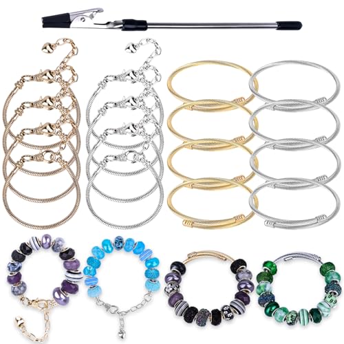 16 Pieces Twisted Cable Wire Bracelet Stylish Fine Stainless Steel Open Cuff Bracelets Mixed 3mm Thin Adjustable Expandable Elastic Bangle Bracelets for Women DIY Jewelry Making Christmas Day Gift - color: multicolored