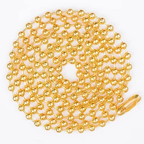 SUMERSHA 30pcs Ball Bead Chain, 24 inches Gold Plated Metal Ball Necklace 2.4mm Bead Adjustable Pull Chain Extension with Matching Connector Jewelry Findings