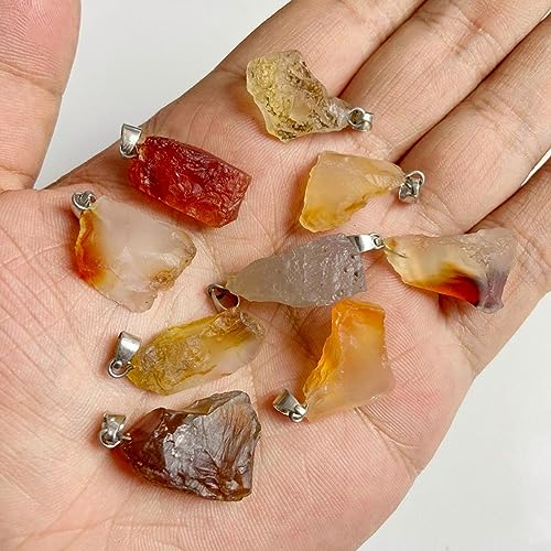 10pcs Irregular Raw Natural Red Agate Rock Stone Pendant Healing Crystal Chakra Gemstone Charm for Jewelry Making DIY Necklace Earrings Accessories Reiki - color: Red Agate
