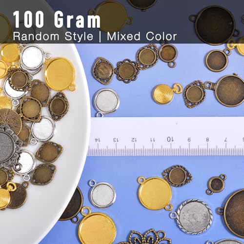 stino Metal Charms for Jewelry Making 100gram, Bulk Tibetan Silver & Gold Plated Trinkets for Earring Necklace Jewelry Making and Findings - color: Bezel Round Silver & Gold