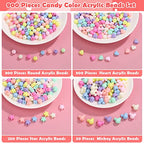 900Pcs Acrylic Pastel Beads, Shynek Colorful Plastic Candy Beads Include Heart Beads Star Beads Round Beads, Chunky Cute Beads for Bracelets Jewelry Making