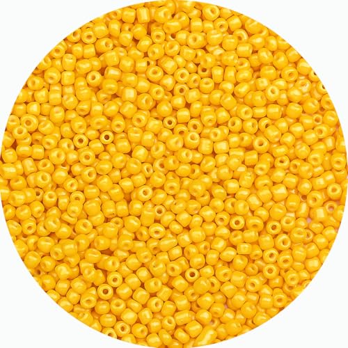 8/0 Glass Seed Beads Bulk, Orange-Yellow 3mm Tiny Round Craft Seed Bead, Small Mini Pony Beads for Jewelry Making Bracelet Necklace Wrist Beading Weaving Supplies, 2500pcs - color: Orange-Yellow