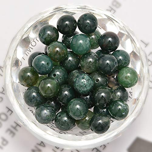 NCB 100pcs Original Natural Stone Beads Gemstone Round Loose Beads 6mm 8mm 10mm (Green Moss Agate, 6mm 100Beads) - color: Green Moss Agate, size: 6mm 100beads
