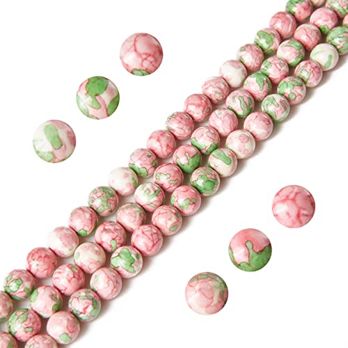 150pcs 8mm Green Red Rain Flower Beads Natural Gemstone Beads Round Loose Beads for Jewelry Making - color: Green Red Rain Flower, size: 8mm