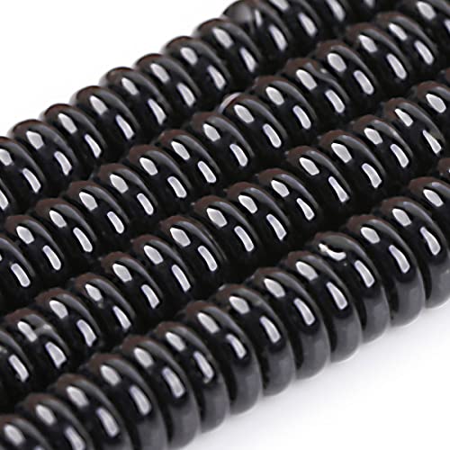 JOE FOREMAN 2x6mm Natural Polished Black Agate Stone Heishi Disc Rondelle Spacer Beads for Jewelry Making Full 15" Strand Energy Stone Healing Power Crystal - color: Black Agate