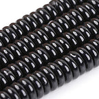 JOE FOREMAN 2x6mm Natural Polished Black Agate Stone Heishi Disc Rondelle Spacer Beads for Jewelry Making Full 15" Strand Energy Stone Healing Power Crystal - color: Black Agate