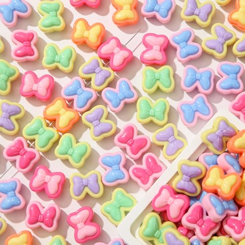125pcs Acrylic Beads Colorful Bow Beads Rainbow Bow Beads for Jewelry Making Handmade DIY Bracelet, Charms Keychain Craft Supplies (Rainbow Bow) - color: rainbow bow