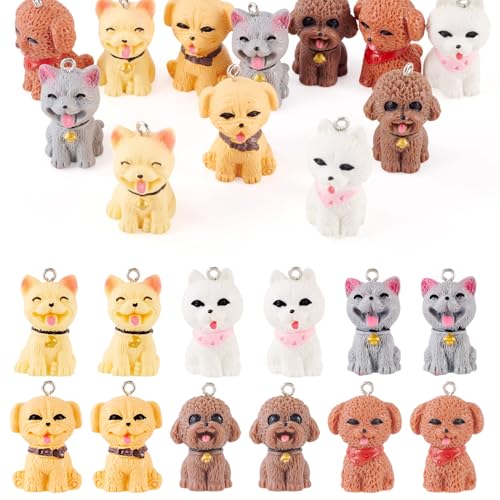 Beadthoven 12Pcs Mini Resin Dog Charms, 3D Cute Dog Pendants Cute Cartoon Puppy Pet Animal Resin Dangle Beads with Metal Loop for DIY Earrings Keychain Necklace Jewelry Making Bag Charms Accessory - color: Dog-6 Styles