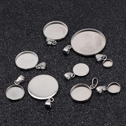 EXCEART 20pcs Trays Pendants Stainless Steel Round Cabochons Settings Bezels Base Blanks Charms Kit for Photo Necklace Bracelet Jewelry Making (Silver 16mm)