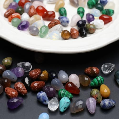 40 Pcs Healing Loose Beads Faceted Water Drop Shape Natural Multicolor Stone Pendants Crystal for Jewelry Making DIY Craft - color: faceted water drop