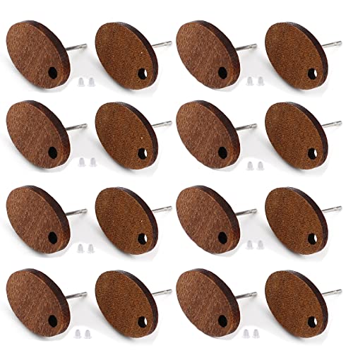 DoreenBeads 30Pcs Wooden Stud Earrings Posts with Loop for Jewelry Making- Flower Circle Wood Earring Posts DIY Earring Making Jewelry Findings - color: Oval