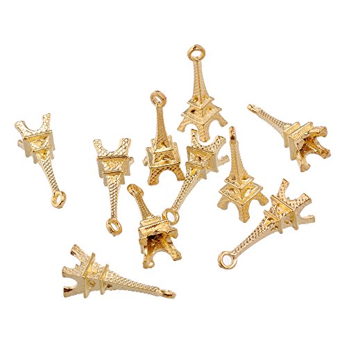 RUBYCA 60PCS Charm Pendant Eiffel Tower Tibetan Metal Beads Gold Color Jewelry Making Bracelet - color: Gold Eiffel Tower, size: 60 PCS