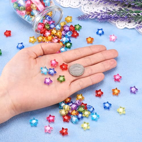 Craftdady 200pcs Transparent Random Mixed Colors Acrylic Star Spacer Beads 12x11mm Round Bead Inside Plastic Loose Charms with 2mm Hole for DIY Jewelry Making - color: Acrylic Star Round Bead in Bead