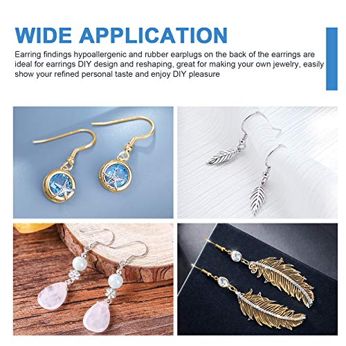 MENKEY 925 Sterling Mixed Earring Hooks 120 PCS/60 Pairs, Ear Wires Fish Hooksfor DIY Jewelry Making, Hypo-allergenic Jewelry Findings Parts with 120 PCS Clear Silicone Earring Backs Stoppers - size: 120pcs-Gold&Silver