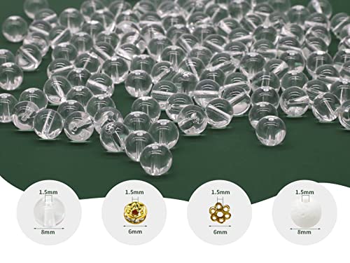 500PCS 8mm Clear White Glass Round Beads Bulk,Imitative Jade Beads Kit, Bracelet Space Loose Beads for Jewelry Making Earring, Necklaces, DIY Crafts & Gifts #352 - size: 8mm Clear White #352