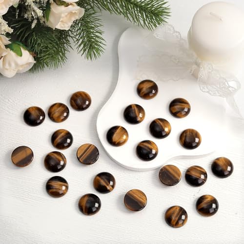 moonsix 10PCS Round Tiger's Eye Cabochons Flatback CAB Gemstone Beads Crystal Flat Stone for DIY Craft Jewelry Making, 22mm - color: brown, size: 22mm