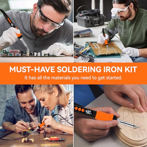 Soldering Iron Kit,90W LED Digital Solder Iron Soldering Gun kit,Adjustable Temperature(180°C-480°C),19-in-1 Welding Tool Including Desoldering Pump, Multimeter, 5 Solder Tips,Helping Hands - color: 19-in-1 Soldering Iron Kit