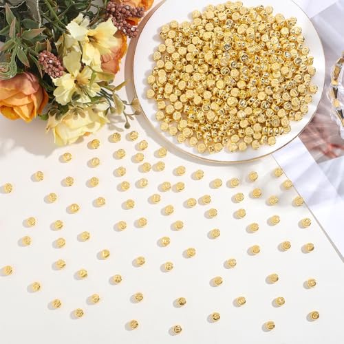 1000Pcs Plastic Letter Beads Horizontal Hole Flat Round Disc Letters Spacers Bead Alphabet Pattern Loose Beads for Bracelets Necklace Earrings Jewelry Making DIY Craft Golden - color: Golden