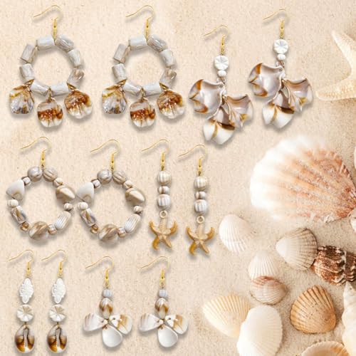 550Pcs Ocean Beads for Bracelets Making Kit, Imitation Boho Ocean Beach Shell Bead Charms Starfish Mermaid Beads Summer Sea Dangle Pendant for Earring Bracelet Necklace Anklet DIY Craft Jewelry Making - color: Beige+Camel