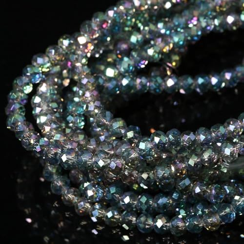 5 Strands 4mm Transparent AB Green Color Half Plated Faceted Rondelle Beads, Songxi Glass Beads for Keychain Making Necklace Earring Jewelry Making for Gemstone DIY Craft Supplies - color: AB Green Color, size: 4mm(5 Strands)