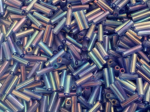 Czech Bugle Beads 40 gr / 1.4 oz Glass Tube Size #3 7mm (Blue-Violet Iridescent) - color: Blue-Violet Iridescent