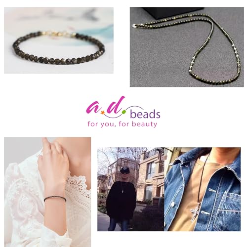 AD Beads Natural Gemstone Diamond-Cut Micro-Faceted Round Tiny 4mm Small Round for DIY Necklace Jewelry Making Beads (Gold Obsidian) - color: Gold Obsidian