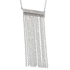 Horizontal Bar Necklace for Women, Sterling Silver or 14K Gold Plated Silver, Minimalist, CZ Diamond, Dainty Bar Pendant - Unique Jewelry Gift - style: Chain Fringe - Silver
