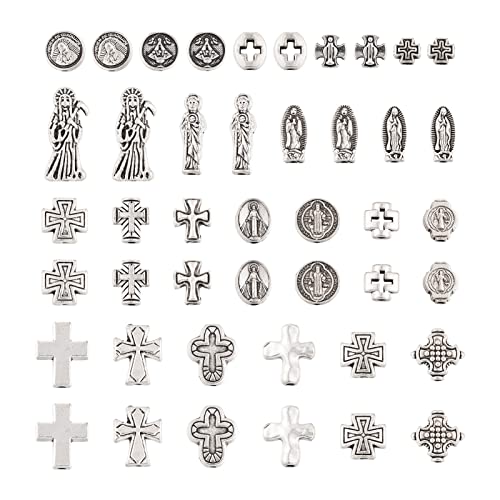 Craftdady 88Pcs Tibetan Cross Beads Antique Silver Alloy Crucifix Spacer Beads Western Charms Virgin Mary Charms for Crafts Mexican Bracelets Jewelry Making - color: Antique Silver-22 Styles