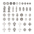Craftdady 88Pcs Tibetan Cross Beads Antique Silver Alloy Crucifix Spacer Beads Western Charms Virgin Mary Charms for Crafts Mexican Bracelets Jewelry Making - color: Antique Silver-22 Styles